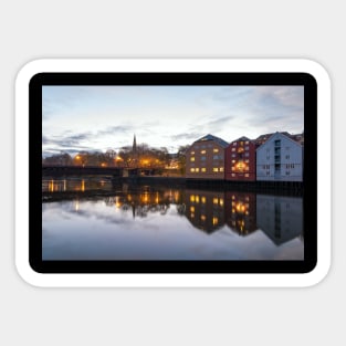 Trondheim, Trondelag, Norway. The old city of Trondheim and Nidelva River at evening. Sticker